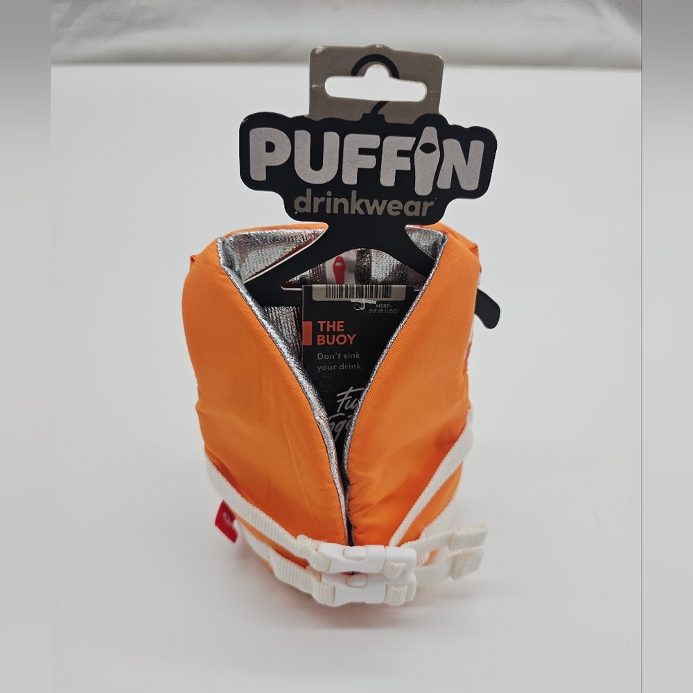 Puffin Drinkwear "The Buoy" Orange Lifejacket Can Koozie NWT